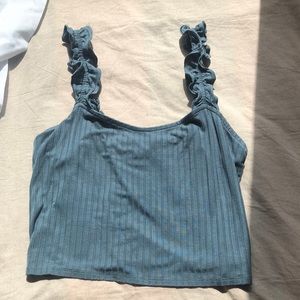beautiful blue colored ruffled sleeve tank top